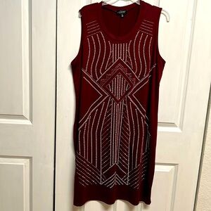 Say What? Burgundy Silver Beads Sleeveless Pencil Dress Plus Size 3X